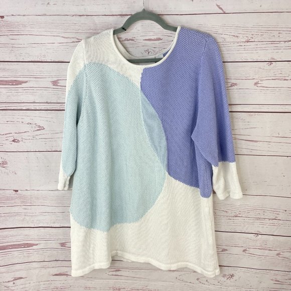 Liz Claiborne Sweaters - Liz Claiborne Women's White Colorblock 100% Cotton 3/4 Sleeve Sweater Size 1X